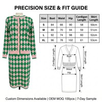 Vente en gros de cardigan pour femmes personnalisé à col rond avec manches longues et ensemble deux pièces en tricot jacquard à motifs diamants doux