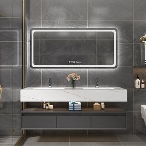 Mueble de Baño de Lujo Ligero de Silicona con Doble Lavabo, Madera Maciza Multicapa y Mármol, Diseño Impermeable de Pie - Product Image 4