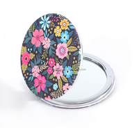 Cadeaux Petit miroir de maquillage portable à imprimé floral Poche à fleurs ronde Souvenir Miroir compact personnalisé en faux cuir