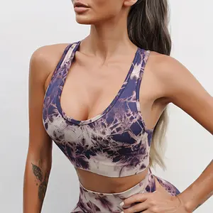 Conjunto esportivo feminino para academia, top e leggings de cintura alta, trajes fitness, roupa de ginástica, com sutiã e tintura alta