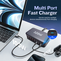 Charger perjalanan Universal, adaptor stasiun pengisian cepat port Universal 320W 4 USB a dan 4 Tipe C GAN PD QC untuk ponsel