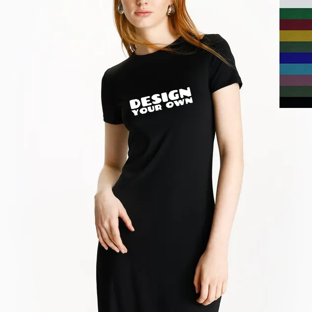 T shirt elbise kadın giyim üreticileri için özel kendi tasarım marka elbise temel düz boş rahat t shirt elbise