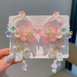 Chinese Style Children's Hanfu Hairpin Super Fairy Atmosphere Ancient Style Tassel <b>Flower</b> Double Pronged Glass Edge Headwear - Product Image 3