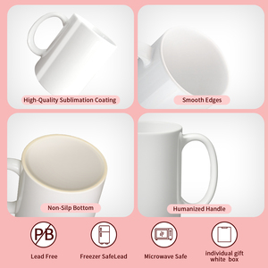 Tasses à café en céramique blanche personnalisées avec logo, 15 oz, et tasses à café en céramique blanche avec intérieur coloré par sublimation, 11 oz, avec poignée - Product Image 2