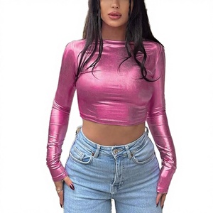 Conjunto de 2 Piezas para Mujer, Top Corto de Manga Larga en Satén Rosa, Cuello Redondo, Estampado de Dibujos Animados, Corte Regular, Pantalones Cortos Largos - Product Image 2