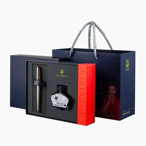 Высококачественная индивидуальная упаковка логотипа Пикассо лидер бизнес-Сумеречная серебрянная металлическая перьевая ручка с синей подарочной коробкой набор