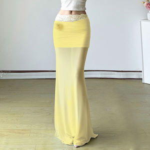 Falda Sirena de Cintura Alta para Mujer - Maxi con Apliques Florales 3D, Paneles de Malla Transparente, Transpirable, de Secado Rápido y Ecológica - Product Image 3