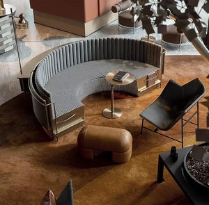 Set divano con struttura in acciaio inossidabile preferito a forma di area reception della caffetteria semicircolare - Product Image 6