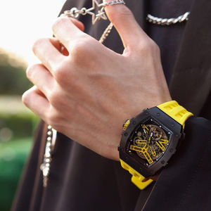 Pour hommes squelette cadran MIYOTA automatique Tonneau <span class=keywords><strong>montre</strong></span> saphir cristal verre 50M étanche affichage analogique en Fiber de carbone - Product Image 5