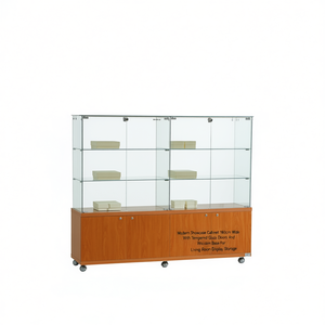 ตู้โชว์ทันสมัยขนาดกว้าง 160 ซม. พร้อมบานประตูกระจกนิรภัยและฐานไม้สำหรับจัดแสดงและเก็บของในห้องนั่งเล่น - Product Image 2