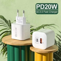 Pengisi daya ponsel Mini US EU Plug PD 20W QC3.0, pengisian cepat Port Ganda tipe-c dan USB a PD Charger Dinding USB, ponsel 5V