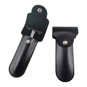 Luxury Custom Design Travel Portable Pu Leather Travel Razor Case Razor Saftey Bag Cover Shaving <b>Pouch</b> Holder <b>for</b> <b>Men</b> - Product Image 2
