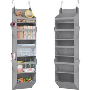 Organizador para colgar sobre la puerta, 9 bolsillos, gris, almacenamiento colgante con bolsillos laterales para usar detrás de la puerta o en la pared, tela no tejida, PVC transparente - Product Image 1