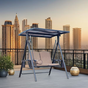 كرسي متأرجح معدني خارجي عالي الجودة بمقعدين للفناء بتصميم حديث سرير سقف حديدي للحديقة أو الشرفة أو الحديقة - Product Image 4