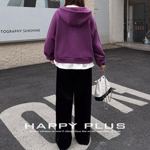 Pantalon large à taille haute en velours épais Happy Plus, noir, doublé en polaire, grande taille, pantalon décontracté d'hiver pour femmes - Product Image 3