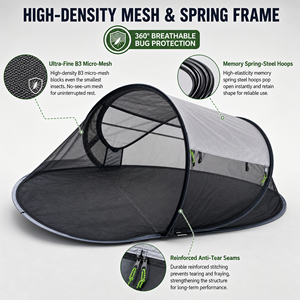 Tente de camping d'été individuelle à montage rapide 235x70x75cm, pliable en 3, portable, imperméable, avec <span class=keywords><strong>moustiquaire</strong></span>, en polyester Oxford - Product Image 3