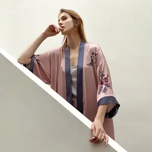 Bata sexy personalizada para mujer, kimono de seda satinada a la moda