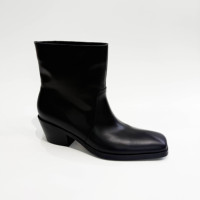 Bottines pour femmes Tar's Same Style en cuir de vachette, bout carré, talon plat, motif léopard, cuir noir, personnalisées, automne-hiver 2026