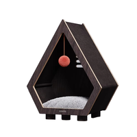 Maison pour chat en bois durable, moderne, luxueuse, écologique, mignonne, pour l'extérieur, toutes saisons, avec revêtement en sisal, autoportante