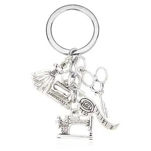 New Fashion Custom Key Chain Logo Wholesale 3D Scissor Button Pendant Tape Gift Sewing Machine Keychains