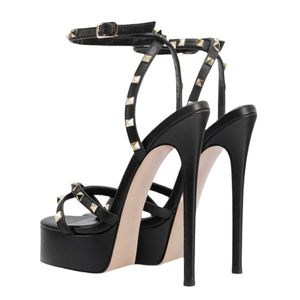 Sandales à plateforme à talons très hauts pour femmes, grande taille 45, avec rivets métalliques, lanières croisées, pour l'été, pour danseuses, coupe large - Product Image 3