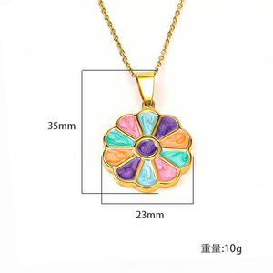 ใหม่ยุโรปและอเมริกา INS สไตล์เฉพาะคุณภาพสูงสีเคลือบดอกทานตะวันสร้อยคอหญิงไทเทเนียมเหล็กชุบทอง 18K มือ - Product Image 1