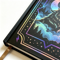 Carnet de notes à couverture rigide personnalisé avec feuille holographique motif loup, agenda Mystic Moon pour cadeau