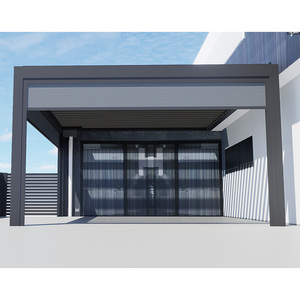 Tenda da Sole Bioclimatica <span class=keywords><strong>in</strong></span> Lega di Alluminio Impermeabile per Esterni, Padiglione Verniciato a Polvere con <span class=keywords><strong>Legno</strong></span> Trattato a Pressione Naturale, LED per Balcone - Product Image 3