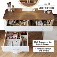 Bureau de chambre de luxe moderne avec tiroirs spacieux, gain de place, LED, écologique, ports USB, rangements multiples et prises intégrées
