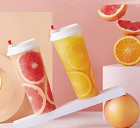 Gobelet à thé à bulles rigide réutilisable, en plastique jetable pour thé au lait et boba, pour les fêtes, avec couvercle et paille jetables, verre à boisson, gobelet