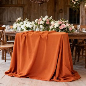 Tovaglia <span class=keywords><strong>in</strong></span> <span class=keywords><strong>Cotone</strong></span> Lavato Tinta Unita, Stile Nordico Vintage, Decorazione per Matrimoni all'Aperto, Tovaglia Rosa - Product Image 2