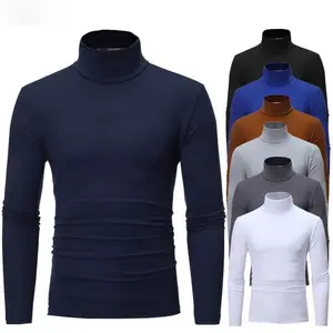 Nouveau Col Roulé homme T Chemises Slim Fit Manches Longues T-shirts Couleur Unie Noir Blanc Hommes t-shirt Tops M-3XL