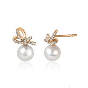 2025 nouveau haute qualité exquis mode bijoux de mode 18K plaqué or nœud papillon conception perle boucles d'oreilles goujon pour les femmes - Product Image 4