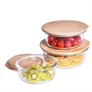 Individuelles Logo Mahlzeitsvorbereitungbehälter glas luftdichte Lebensmittel lagerung Mittagessen-Schachtel Glas mit Bambus-Deckel