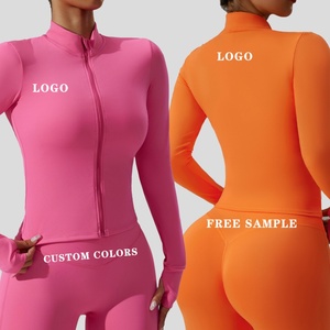 Wholesale Gym Clothes Yoga Leggings and Running Bra <b>Jackets</b> With Zipper 3pcs Yoga Set Activewear <b>Workout</b> Sets for Women - Product Image 1