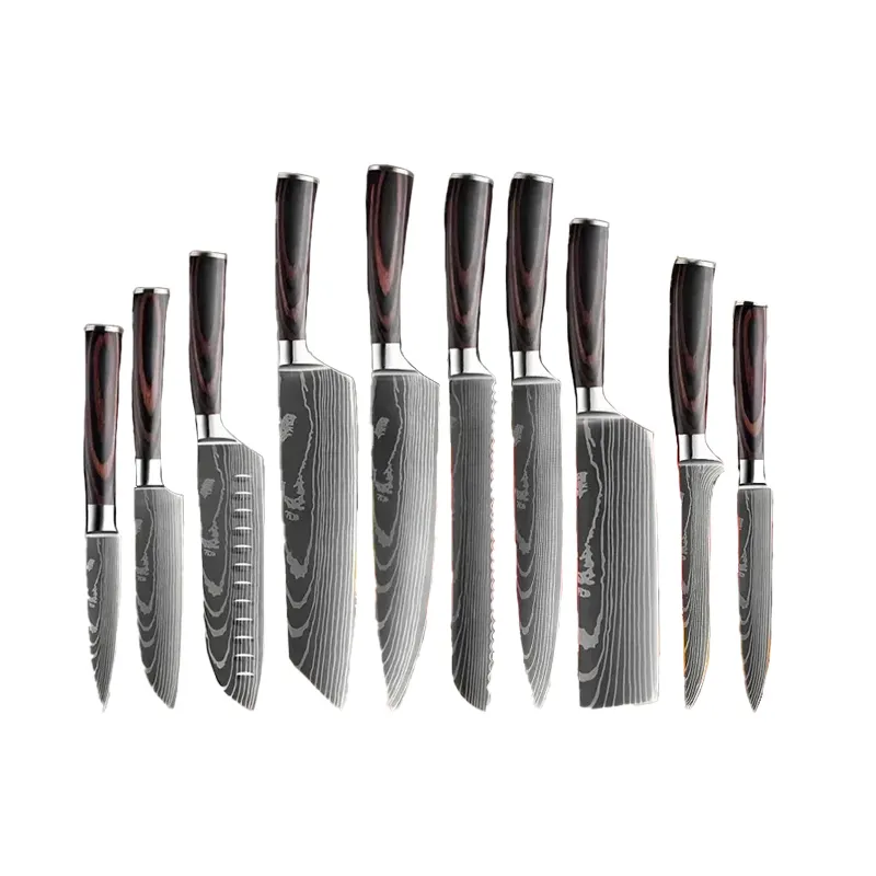 9 pcs full tang butcher vg10 knives kitchen chef couteau santoku orgenal japanese damascus knife set