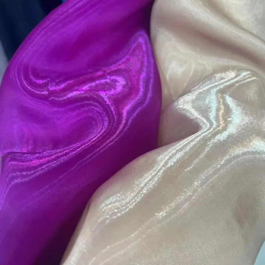 Nieuwe Metallic Zijde Glanzende Glans Vloeibare Gaza Organza Shimmer Stof Voor Mode-Kleding