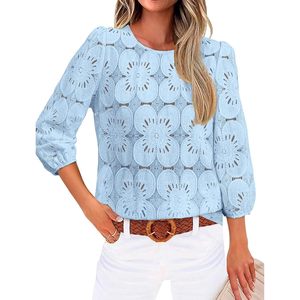 Blusa de Mujer FOXA con Manga 3/4, Encaje Calado, Estampado Floral, Transparencias, para Primavera/Verano, Casual, para la Playa o Vacaciones - Product Image 2