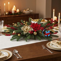 Décorations de Noël transfrontalières les plus vendues : Branches de pin en plastique, boules rouges et dorées, fleurs artificielles lumineuses