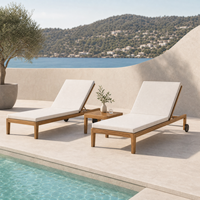Chaise longue d'extérieur en teck massif réglable pour piscine, mobilier de terrasse pour hôtel et complexe hôtelier