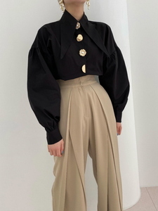 Chemisier ample à manches bouffantes avec boutons en perles, design tendance pour femme - Product Image 4