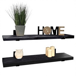 Handcrafted Rustic Wooden <strong>Floating</strong> <strong>Shelves</strong> Solid Wood Black L Brackets UK Wall Mounted (Set 2 <strong>60cm</strong>) for Wardrobe Heavy - Product Image 3