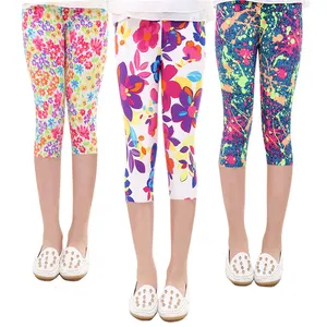 Meisjes Bijgesneden Broek Bloemenprint Bloem Kids Kalf Lengte Skinny Broek Stretch Leggings Kinderen Alle-Wedstrijden Bodems