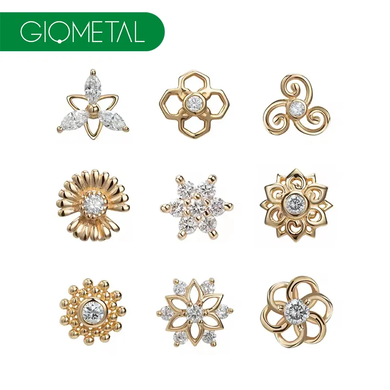 Giometal 18KT katı altın basın Fit dless Ends biter küpe ile hakiki elmas lüks burun takı vücut Piercing üretici