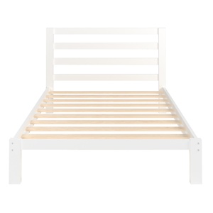 Letto della piattaforma di legno solido con la <span class=keywords><strong>testiera</strong></span>, struttura gemella moderna del letto con le stecche di legno di sostegno, nessuna molla della scatola necessaria, bianco - Product Image 5