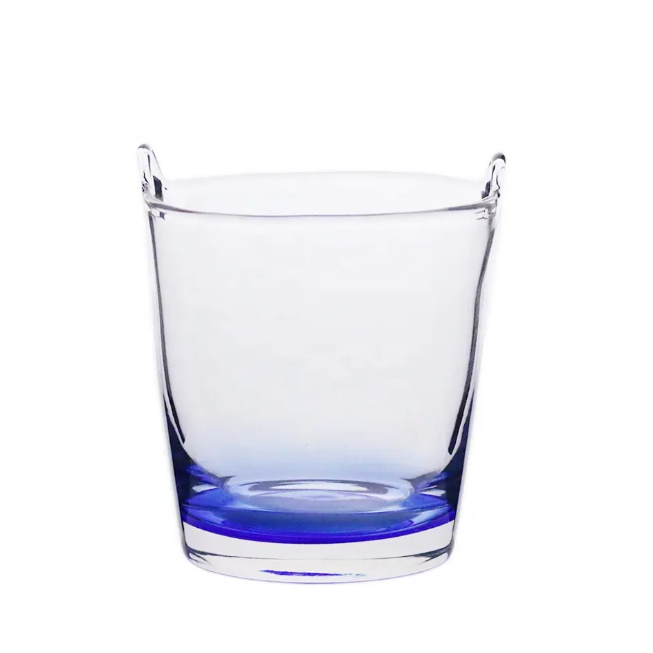 ग्लास बर्फ बाल्टी 2 हैंडल के साथ ग्लास बर्फ की बाल्टी साफ ग्लास वाइन कूलर रंगीन ग्लास शैंपेन बाल्टी