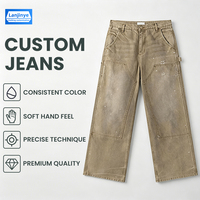 Fabricant de jeans sur mesure, pantalon en denim ample à jambes larges pour homme, double genouillère, jeans vintage bleu avec poches cargo