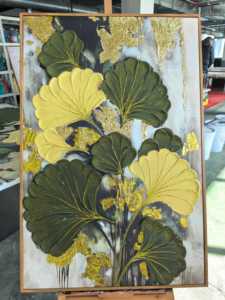 Grande <span class=keywords><strong>Peinture</strong></span> à l'Huile sur Toile Texturée de Luxe avec Motif Floral Ginkgo pour Salon <span class=keywords><strong>Moderne</strong></span> - Product Image 1