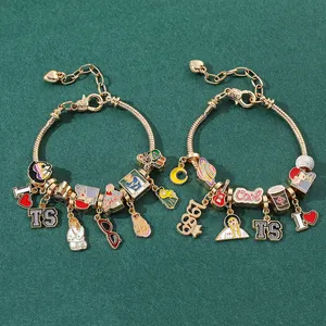 New 1988 American Singer Beaded DIY Gold Plated Charm Bracelet Trendy Geometric Pattern For Gift Or Party Wholesale Jewelry