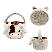 Panier de rangement décoratif portable en forme de vache mignonne, jouet en peluche de dessin animé